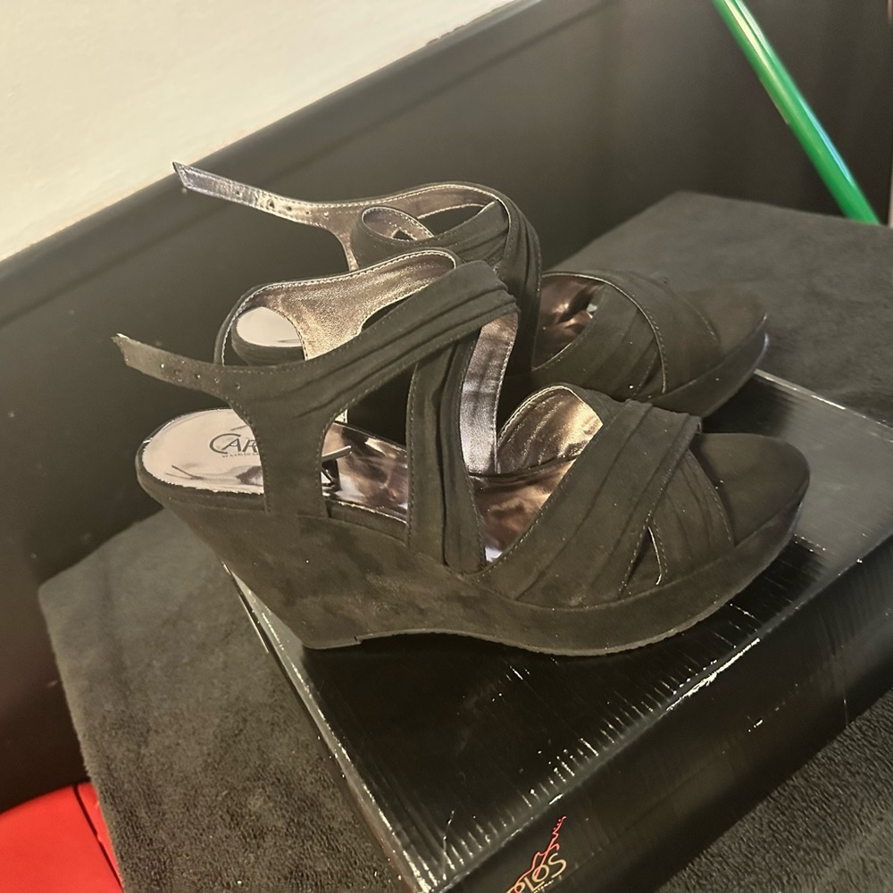 Black wedge sandals